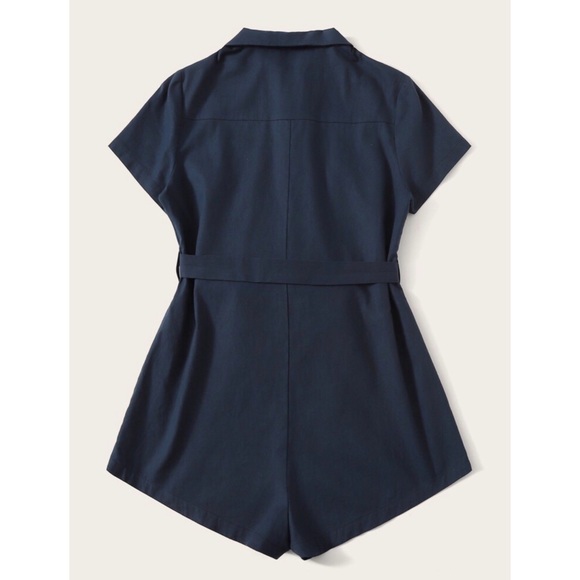 Solid button front belted utility romper - Picture 2 of 10